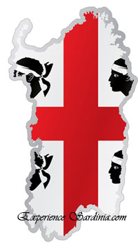 the flag of sardinia italy in the shape of the island
