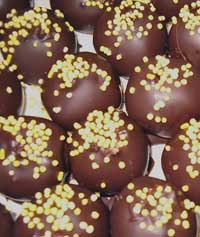 lemon flaovred almond balls coated with dark chocolate