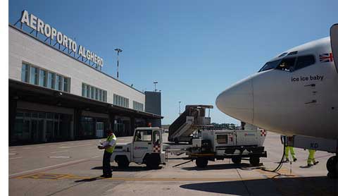  plane parked in the alghero airport