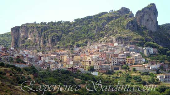 view of the mountain village of Ulassai Italy