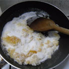 sugar in a frying pan starting to melr