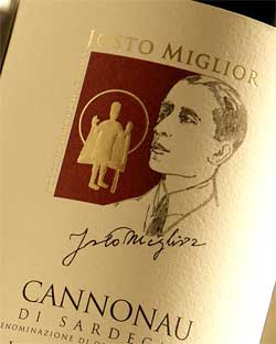 italian wine label of the josto miglior cannonau 