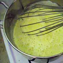 preparing the pastry over the stove