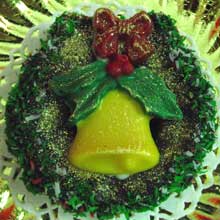 wreath cookies with chocolate molded bell