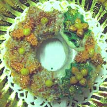 orange and green wreath cookie with coconut